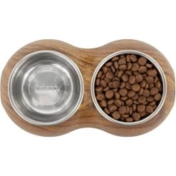 Frisco Double Stainless Steel Bowl, Wood Design -Pet Supplies Shop 216068 PT4. AC SS1800 V1591021017