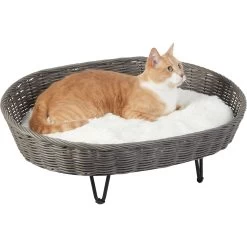 Frisco Elevated Rectangle Wicker Dog & Cat Bed With Eyelash Faux Fur Cushion -Pet Supplies Shop 296679 PT2. AC SS1800 V1633727726
