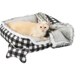 Frisco Buffalo Check Cuddler Pet Bed & Gift Set, Black & White -Pet Supplies Shop 299397 PT2. AC SS1800 V1639093612