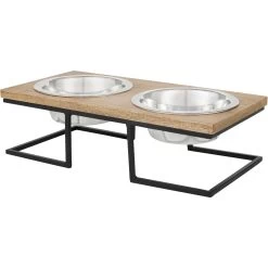 Frisco Premium Wood Elevated Stainless Steel Double Diner Dog & Cat Bowl