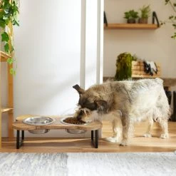 Frisco Premium Wood Elevated Bone Shape Stainless Steel Double Diner Dog & Cat Bowl, 3 Cup -Pet Supplies Shop 331497 PT2. AC SS1800 V1657656892