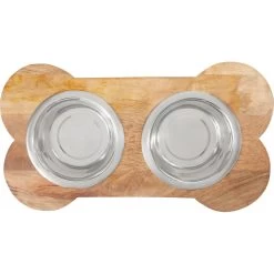 Frisco Premium Wood Elevated Bone Shape Stainless Steel Double Diner Dog & Cat Bowl, 3 Cup -Pet Supplies Shop 331497 PT4. AC SS1800 V1657656894