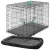 Frisco Heavy Duty Enhanced Lock Double Door Fold & Carry Wire Dog Crate & Mat Kit & MidWest Quiet Time Fleece Dog Crate Mat